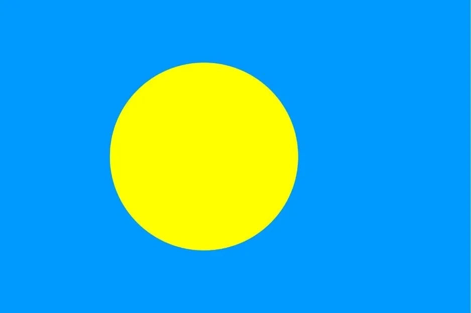 Flag with a blue field and a large yellow circle in the center, incorrectly representing the flag of Bangladesh.