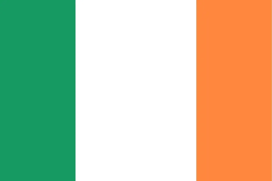 Ireland flag with vertical green, white, and orange stripes representing national colors and symbolism.