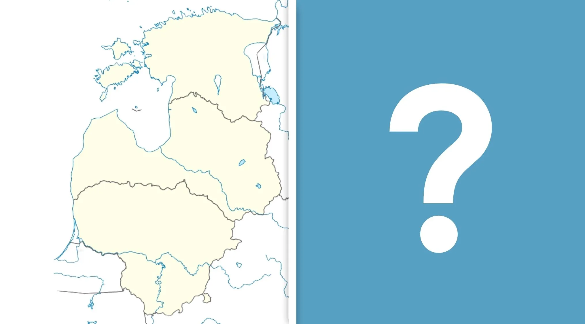 Map highlighting countries commonly confused in the Baltic region with a question mark for the Baltic country quiz.