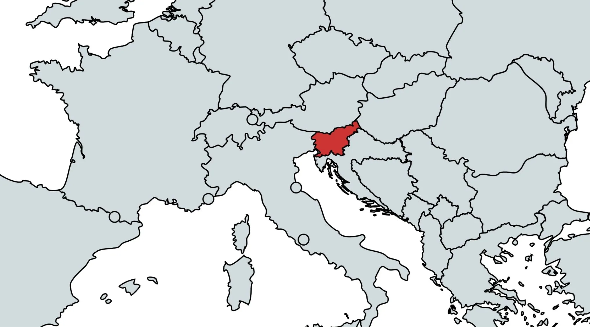 Map highlighting the country in red for the geography quiz on commonly confused countries Slovenia or Slovakia.