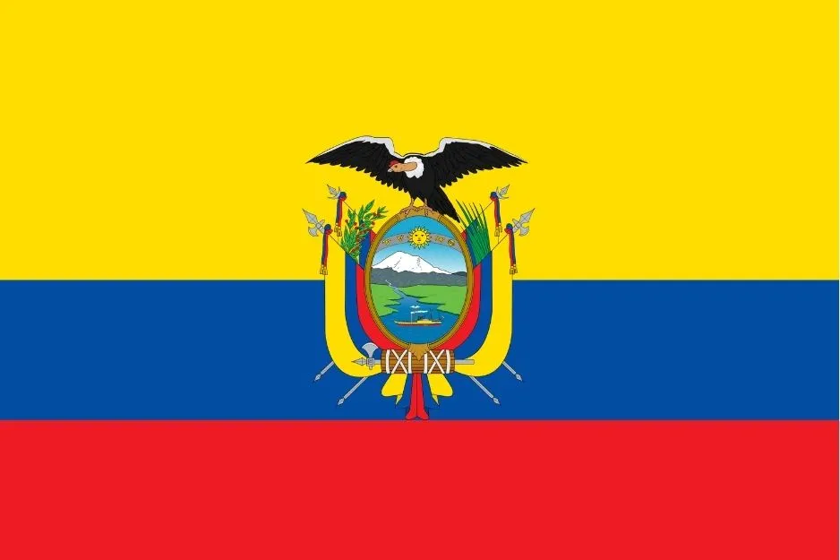 Flag of Venezuela with yellow, blue, and red horizontal stripes and a detailed coat of arms in the center.
