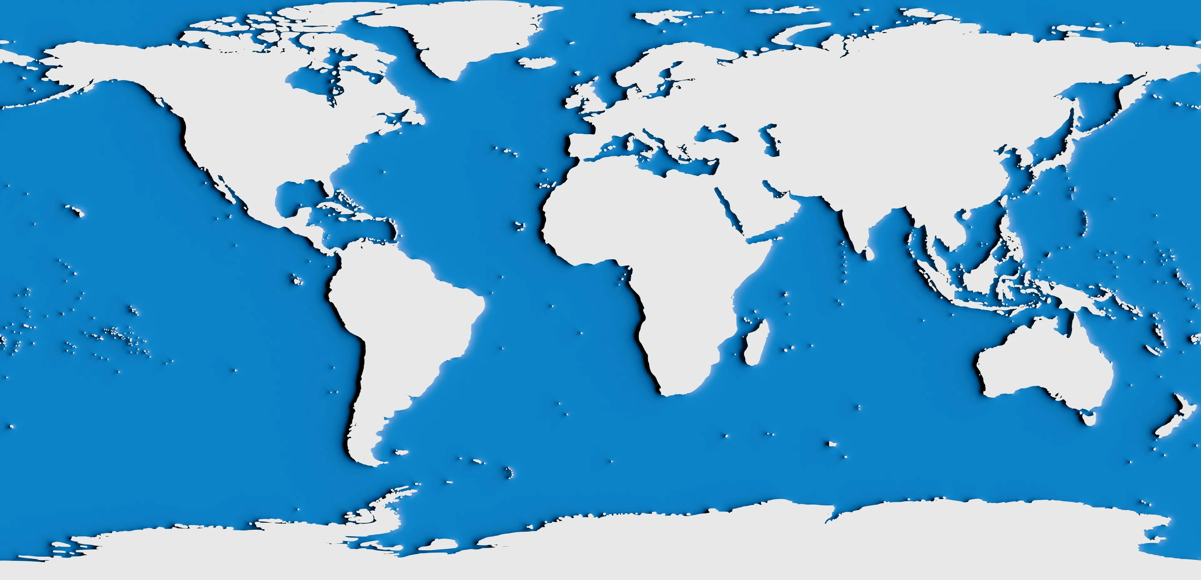 World map in blue and white showing oceans with quiz question the largest ocean on Earth is the _______ for pub quiz challenge