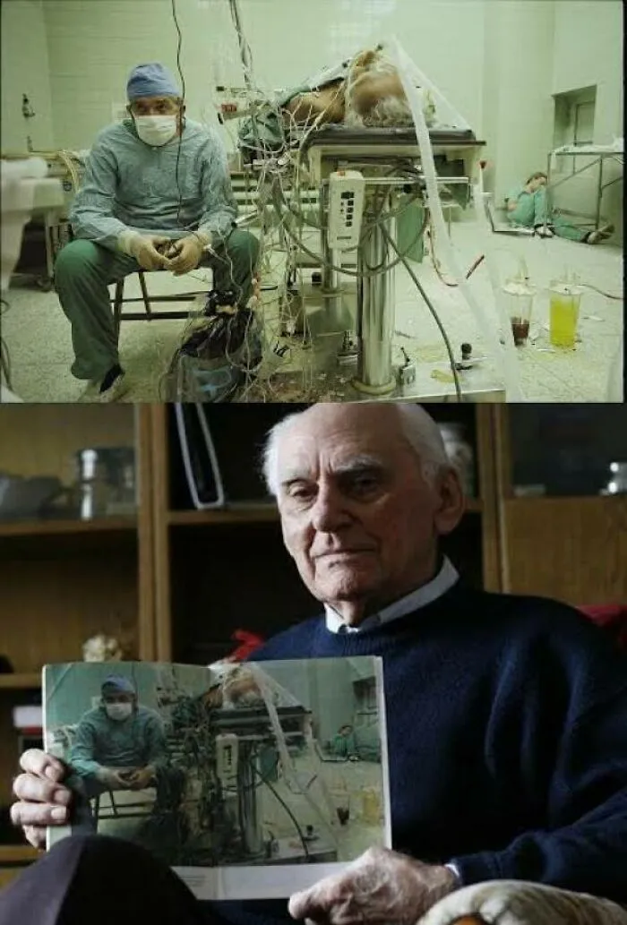 Fun Fact: A Picture Of Dr. Religa Monitoring His Patient's Vitals After Completing A 23-Hour-Long Heart Transplant. At The Bottom Is A Picture Of The Same Patient, 30 Years Later. He Managed To Outlive His Doctor