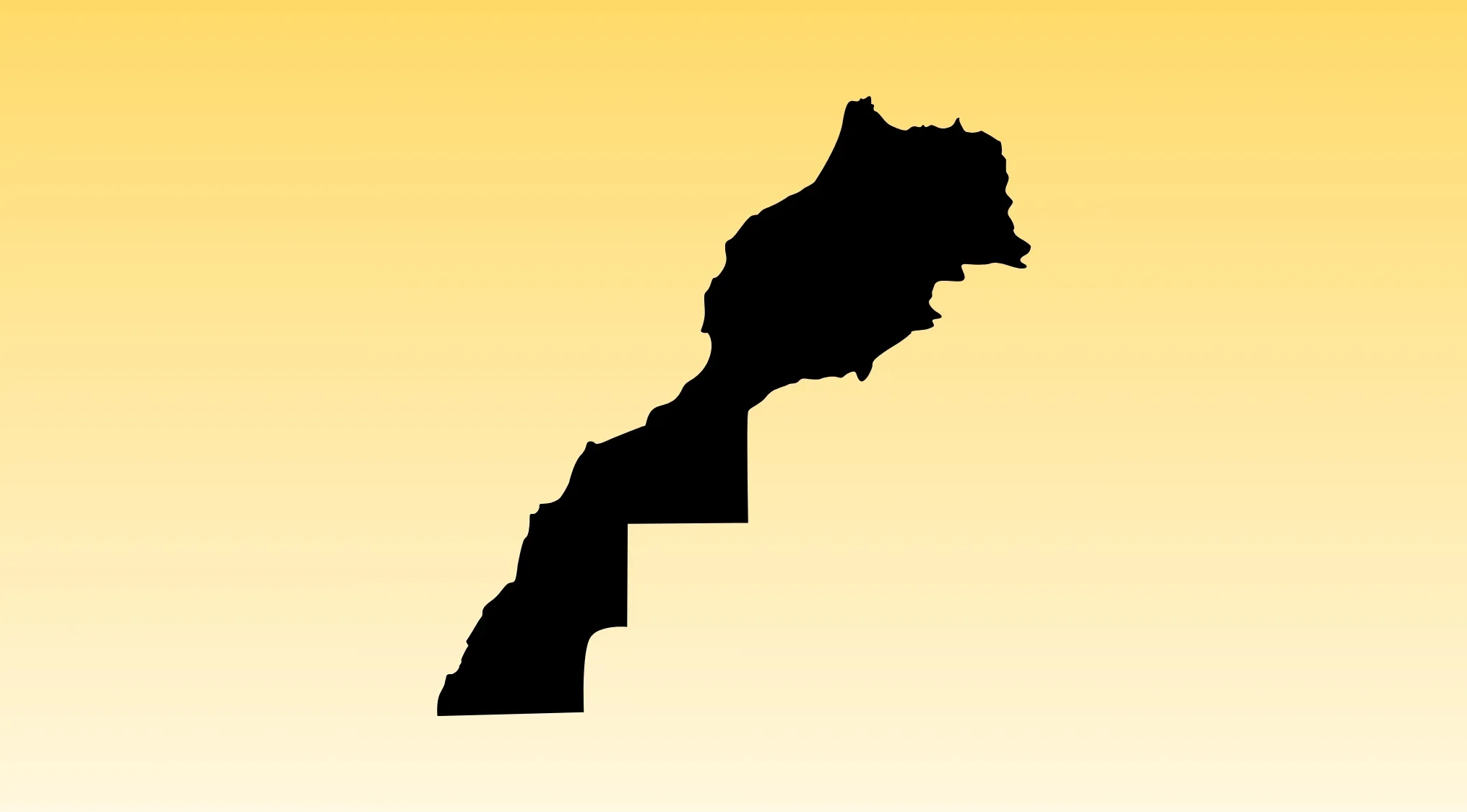 Country outline silhouette of Morocco as a geography challenge visual hint to guess the country shape.