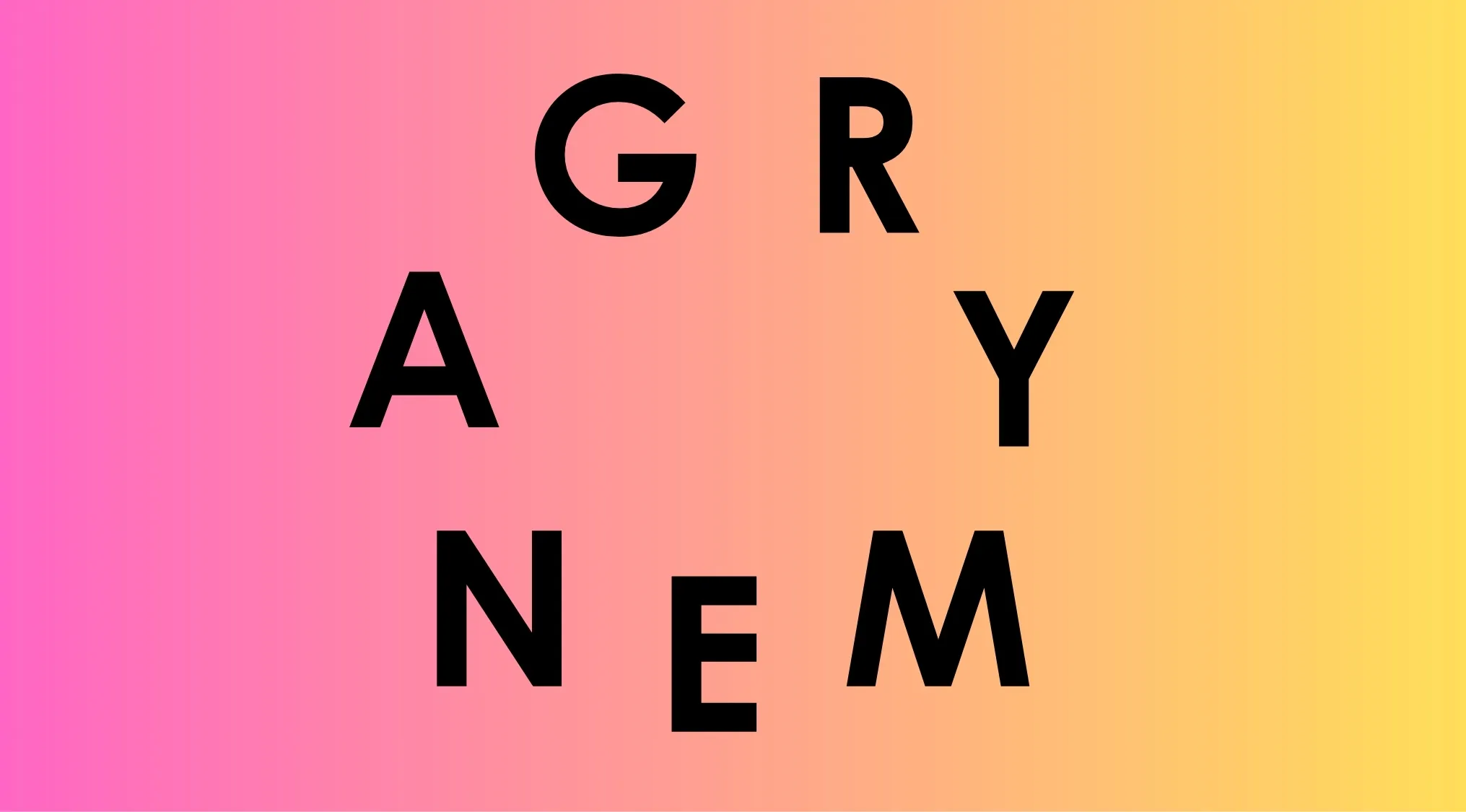 Scrambled letters arranged on a gradient background for a geography challenge to guess the country from the visual hint.