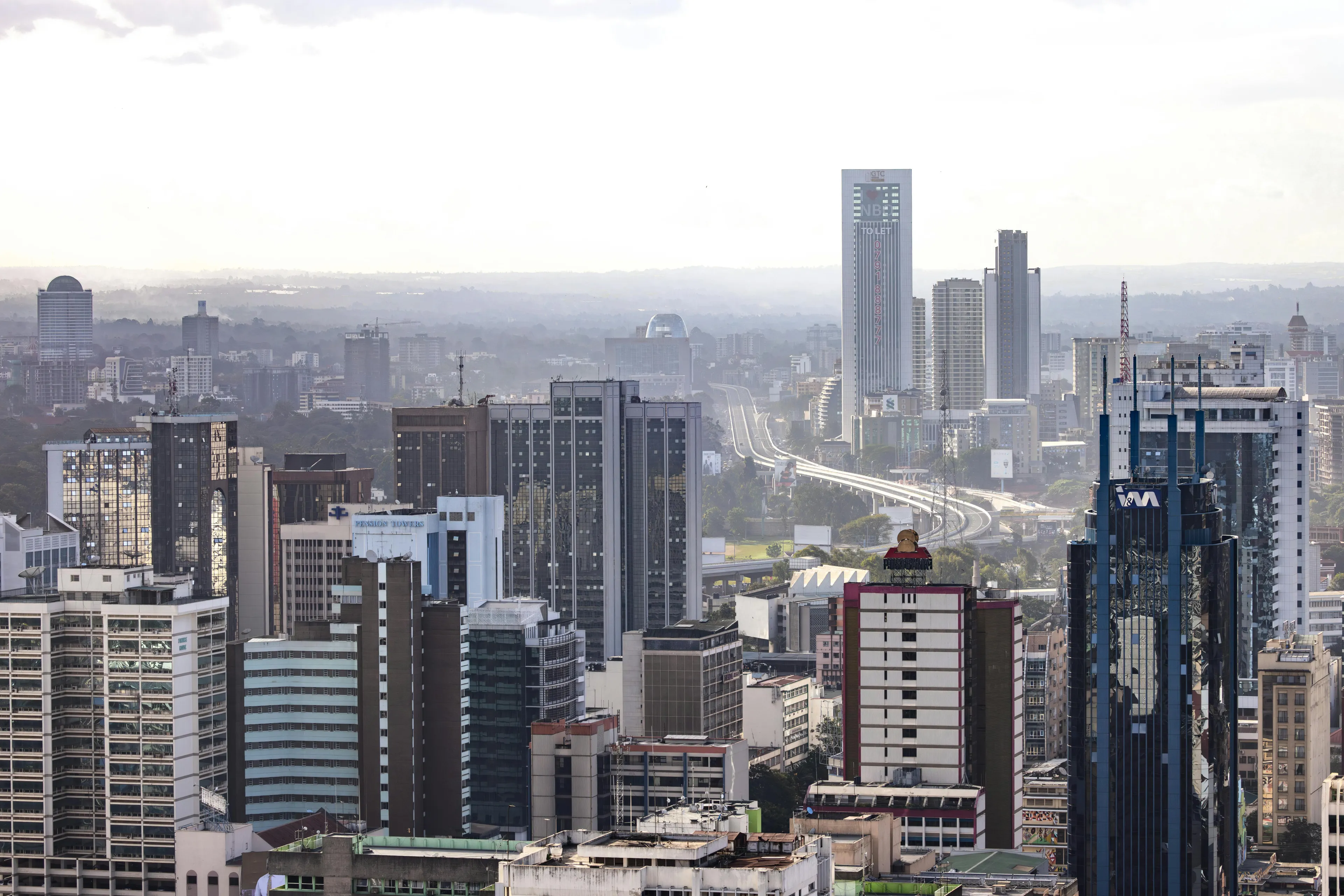 Skyline of Nairobi city with modern buildings and skyscrapers, representing the country with Nairobi as its capital.