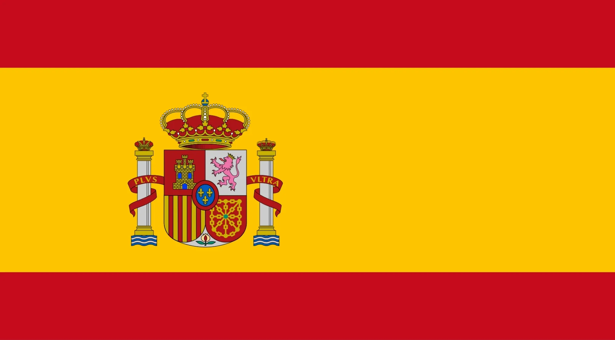 Spanish flag with a coat of arms, part of a geography challenge to guess the country from the visual hint.