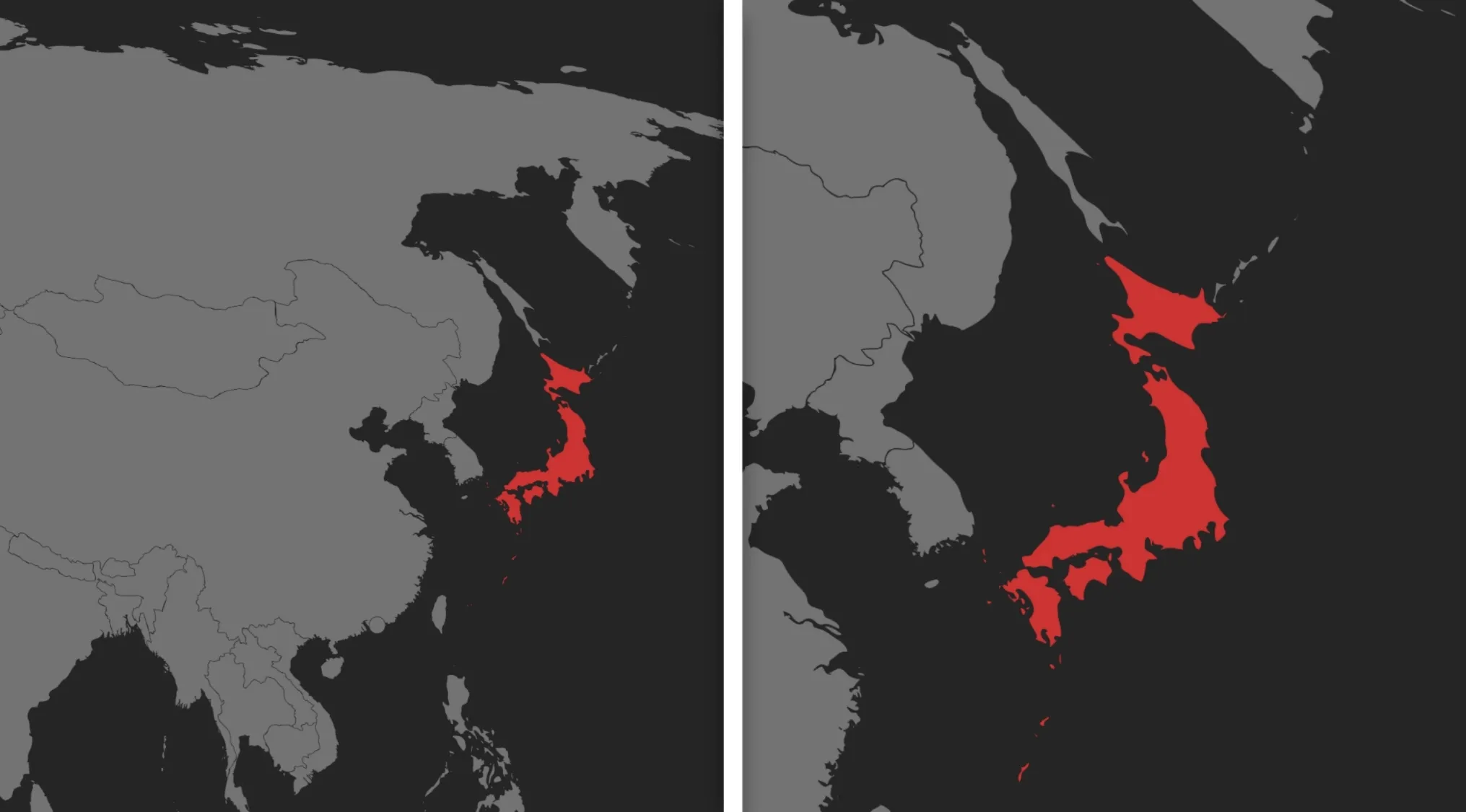 Map highlighting the country of Japan in red as part of a geography challenge to guess the country from the visual hint