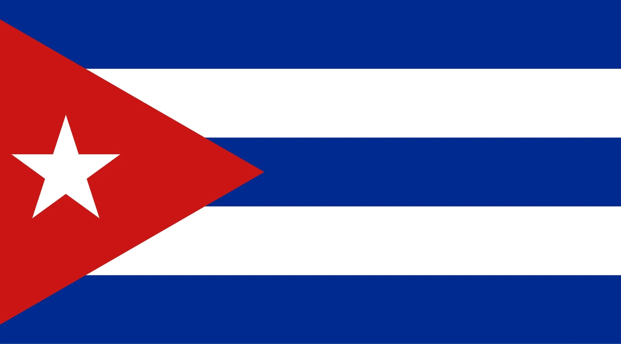 Cuban flag with five horizontal stripes and a red triangle featuring a white star in a geography challenge quiz.
