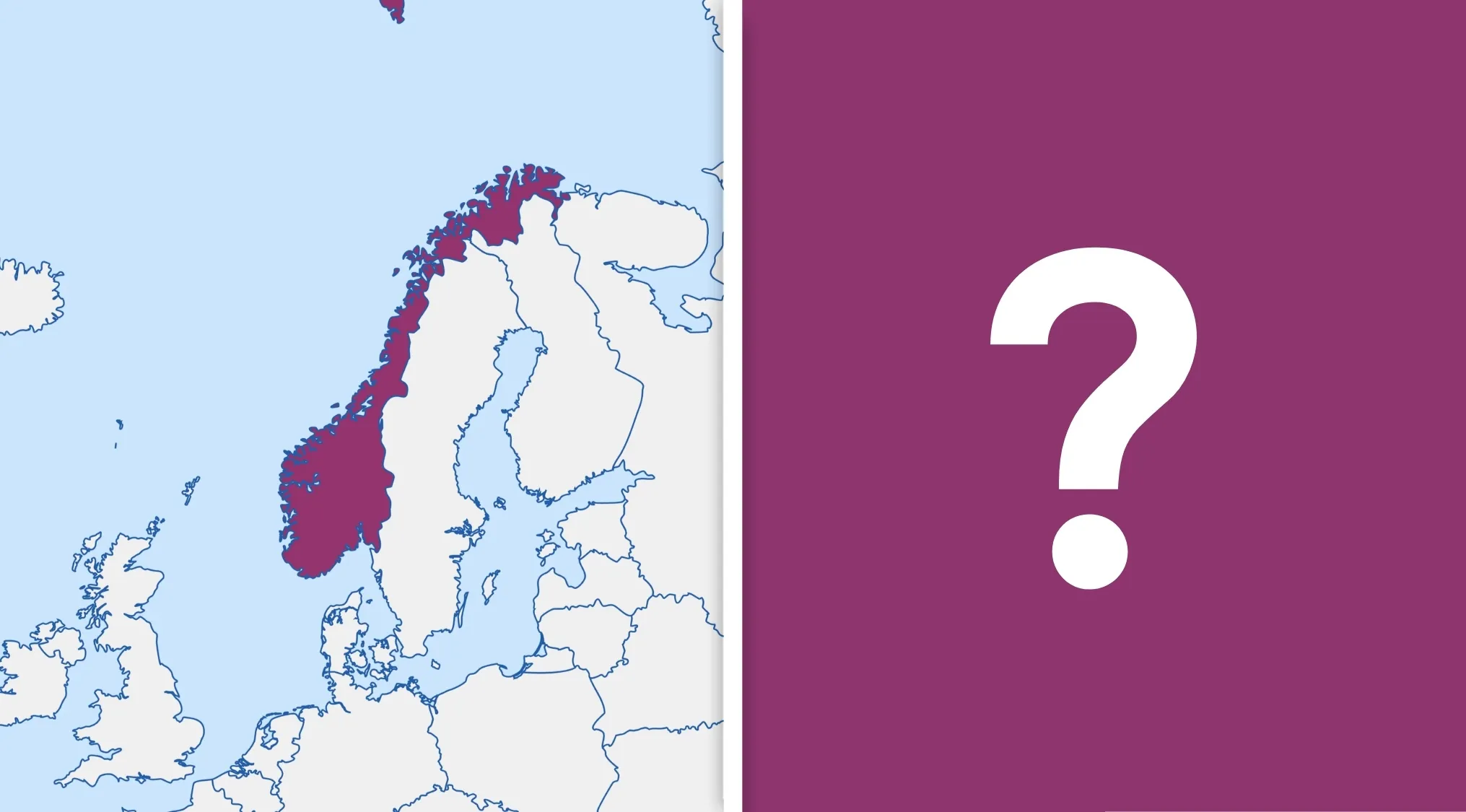 Map of Europe with Norway highlighted as the visual hint for the geography challenge guessing the country.