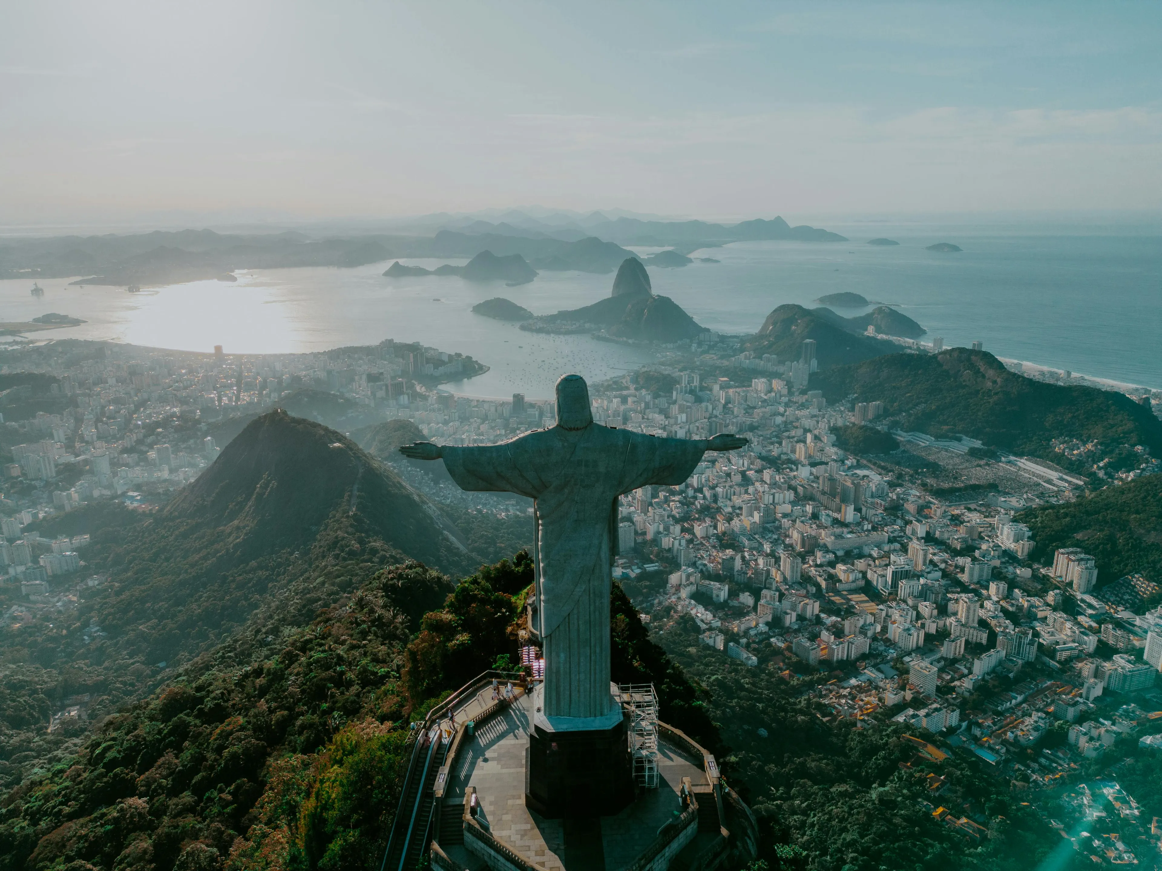 Aerial view of the Christ the Redeemer monument in Brazil, a geography challenge to guess the country from the visual hint.