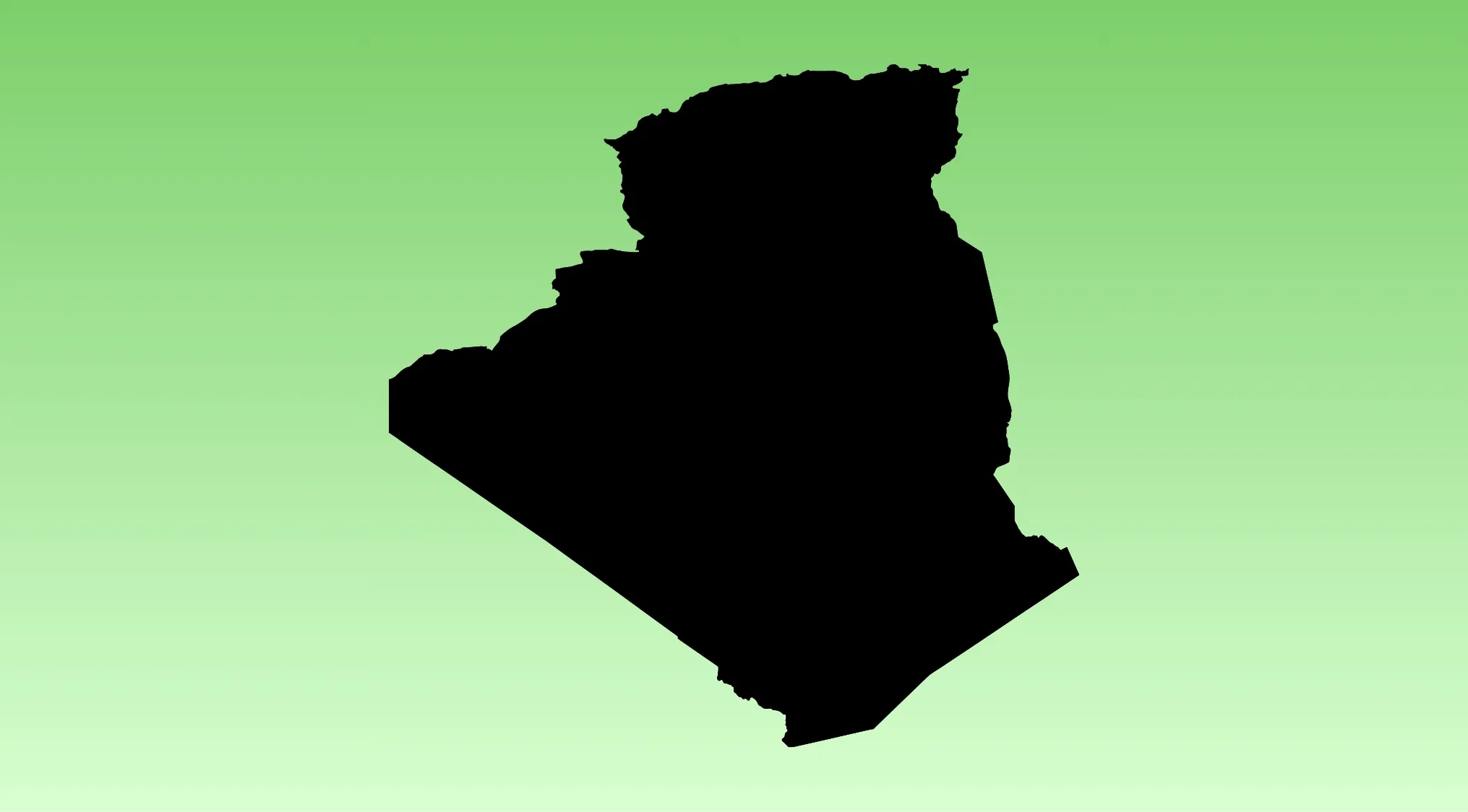 Silhouette of a North African country outline on a green gradient background for geography challenge quiz.