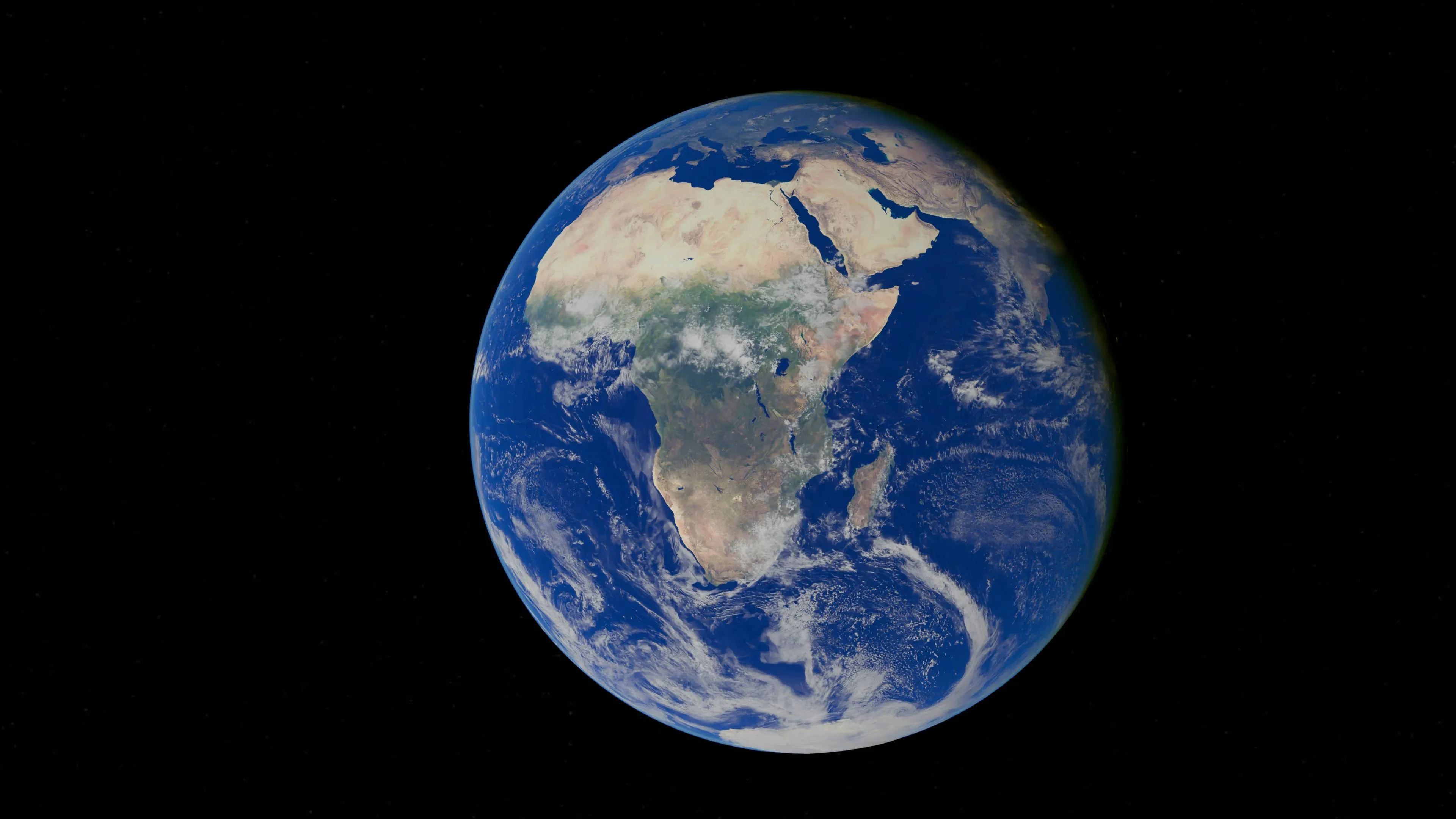 View of Earth from space showing Africa and surrounding oceans as the primary source of energy for Earth.