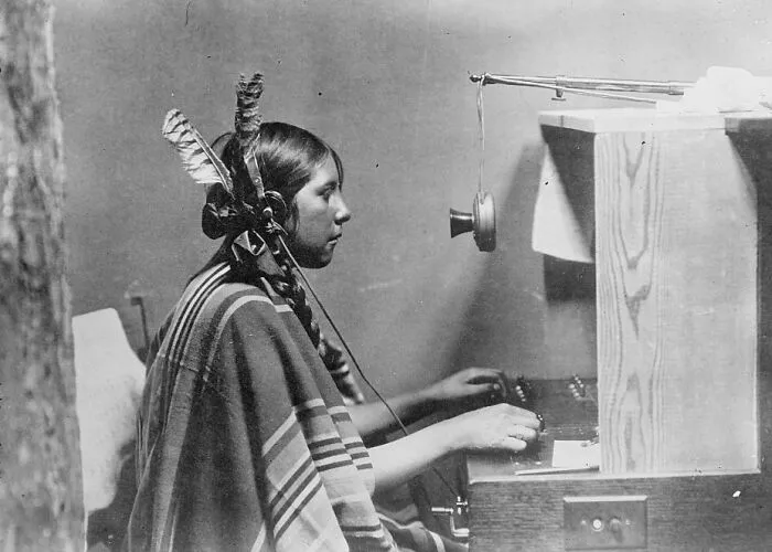 Female Indian Telephone Switchboard Operator - "Helen Of Many Glacier Hotel.", 26 June, 1925
