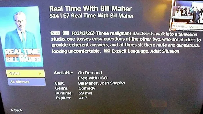 The Description Of This Episode Of Real Time With Bill Maher