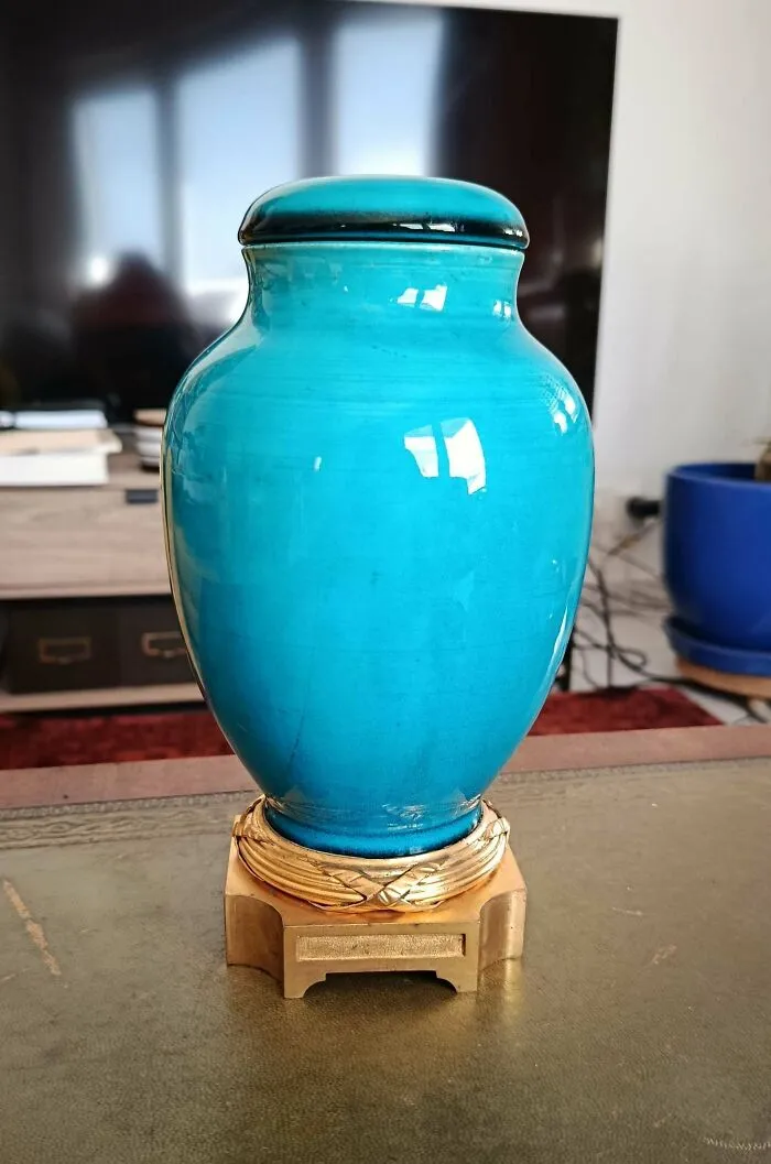 I Need Help Identifying This Turquoise Vase Mounted On A Gilded Bronze Base. 21 Cm High, Bought In France