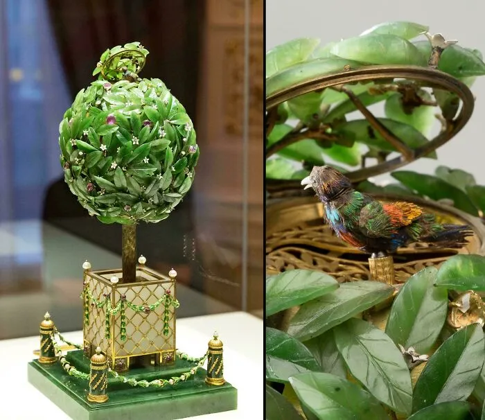 Intricate Fabergé orange tree egg featuring a hidden mechanical bird, a masterpiece among historical finds