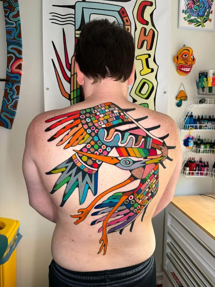My Clients 1st Tattoo (A Crane) - Done In 2 Sessions (By Me) • Instagram : @chidgeytattoos • Austin, TX • Mp