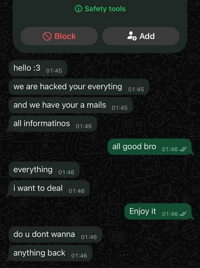 Screenshot of a strange chat exchange, highlighting oddly invested conversations in the not interesting community.