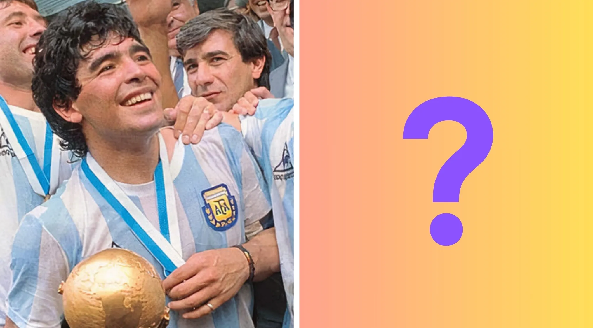 Diego Maradona celebrating with 1986 World Cup jersey and golden trophy before the jersey sold in 2022.