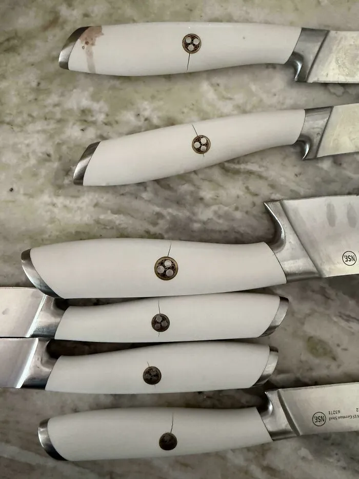 Cangshan Knife Handles All Cracking At The Rivet (Despite Never Being Run In The Dishwasher)