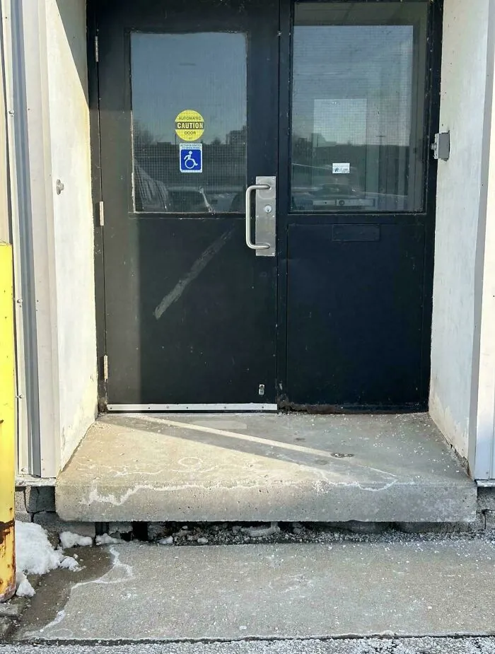 A Not So Wheelchair Accessible Door That Has A Push-To-Open Only On The Inside