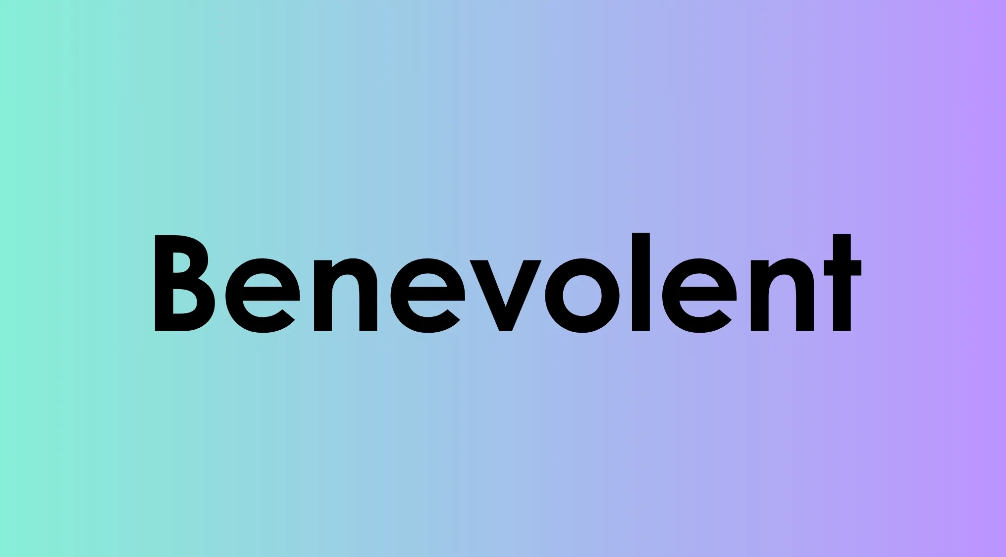 Benevolent word displayed in black font on a blue to purple gradient background focusing on smart people words antonym.