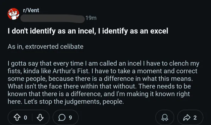 Guy Thinks Incel Means "Introverted Celibate" And Corrects People Who Think Otherwise