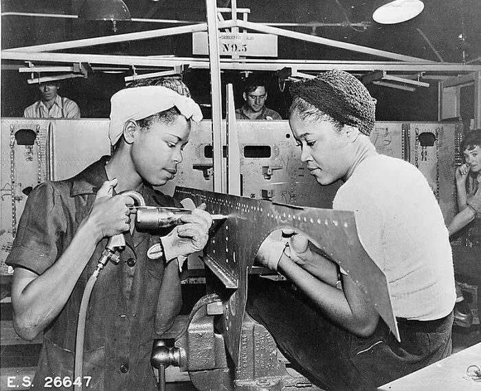 Women Working In The Building Of Aircraft In The Mid 1940s For WWII