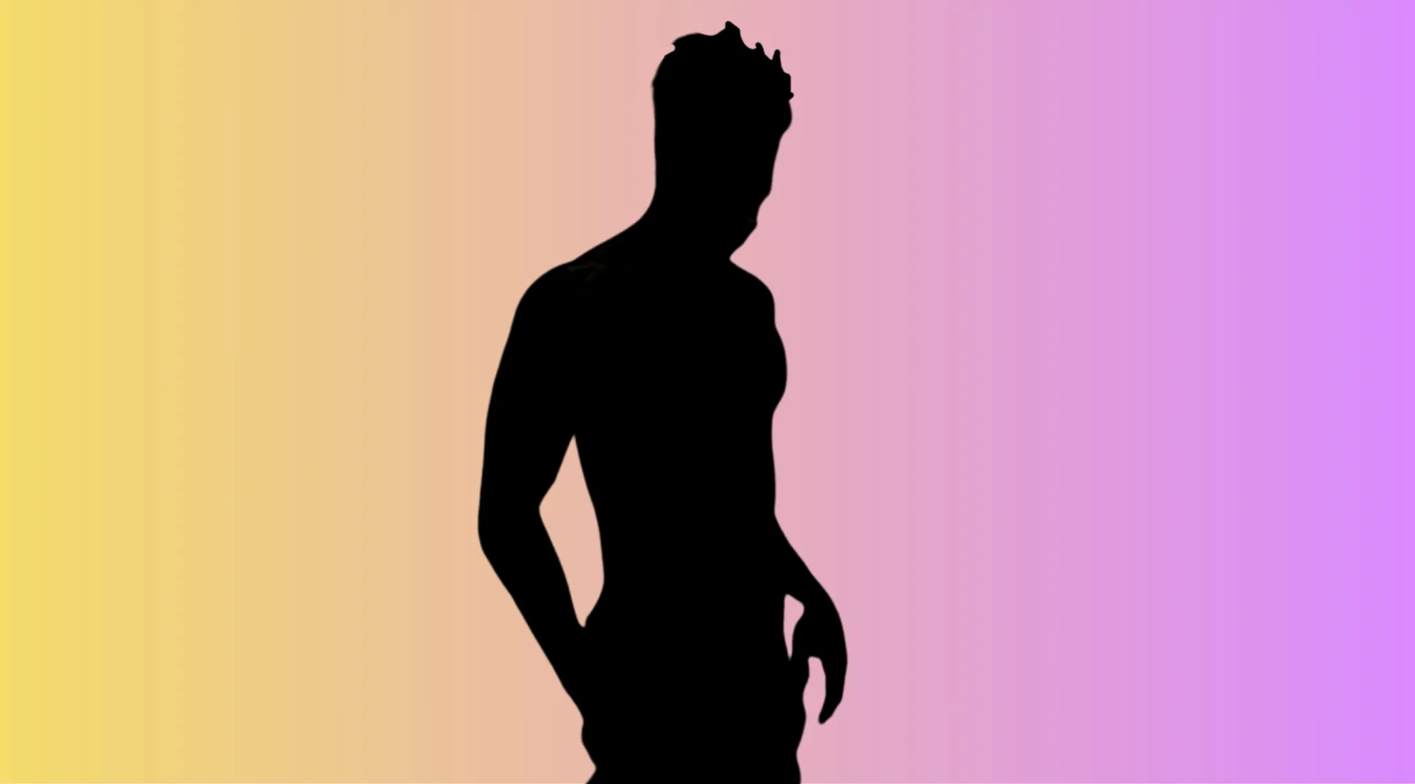 Silhouette of a male character against a pastel gradient background for a character silhouettes quiz film challenge.