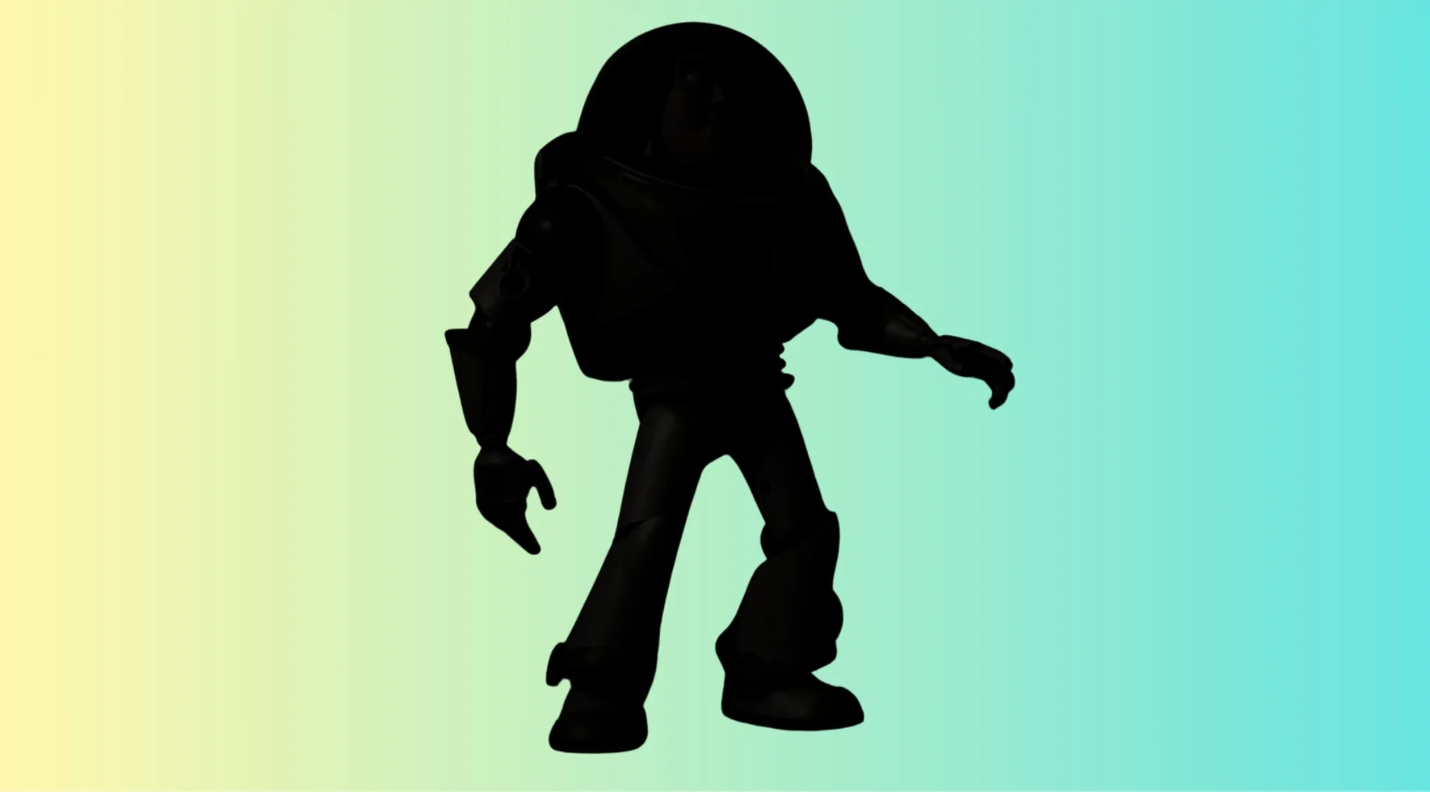 Silhouette of a character standing with a spacesuit on a gradient background in a character silhouettes quiz style.