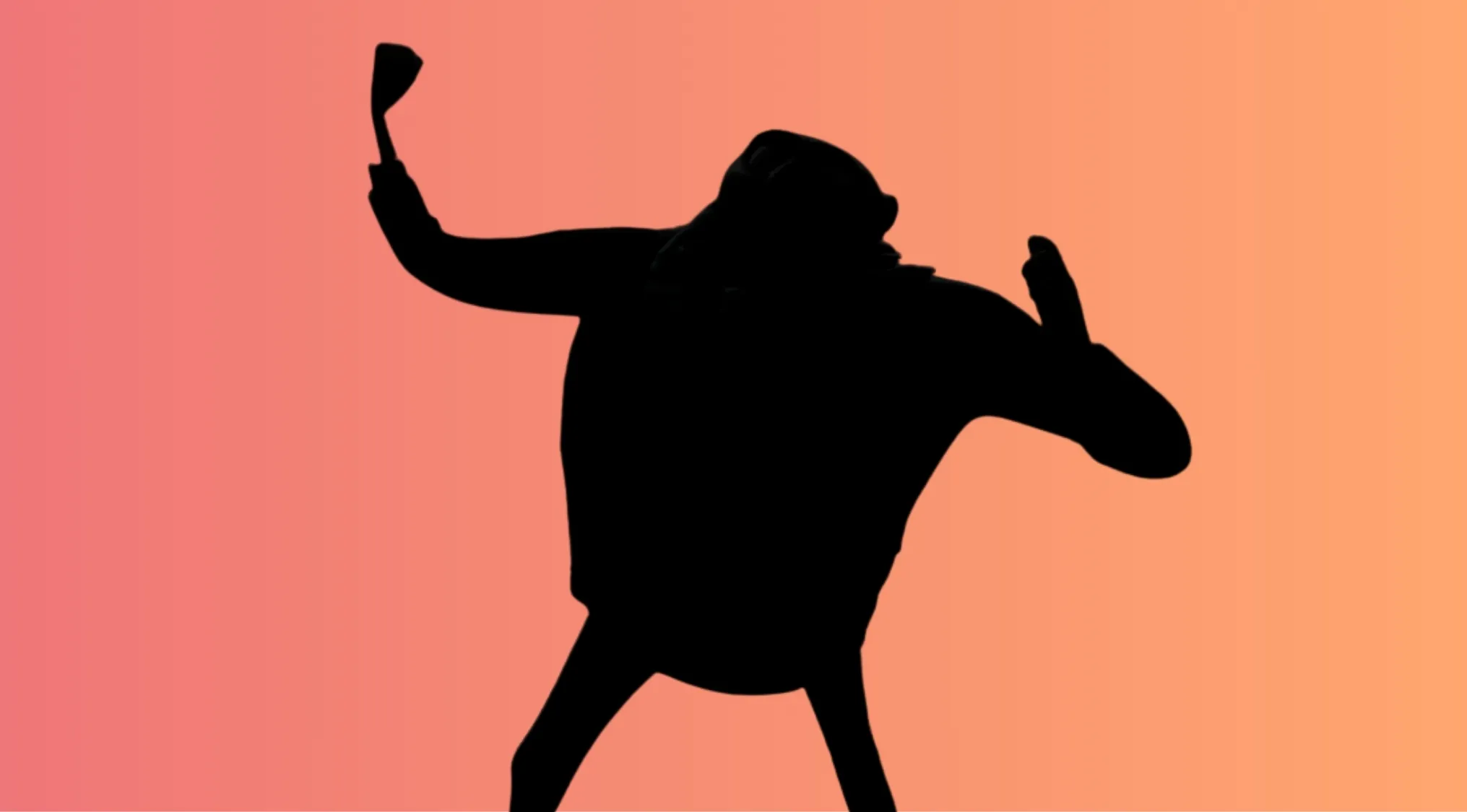 Silhouette of an animated character against a gradient background in a character silhouettes quiz.