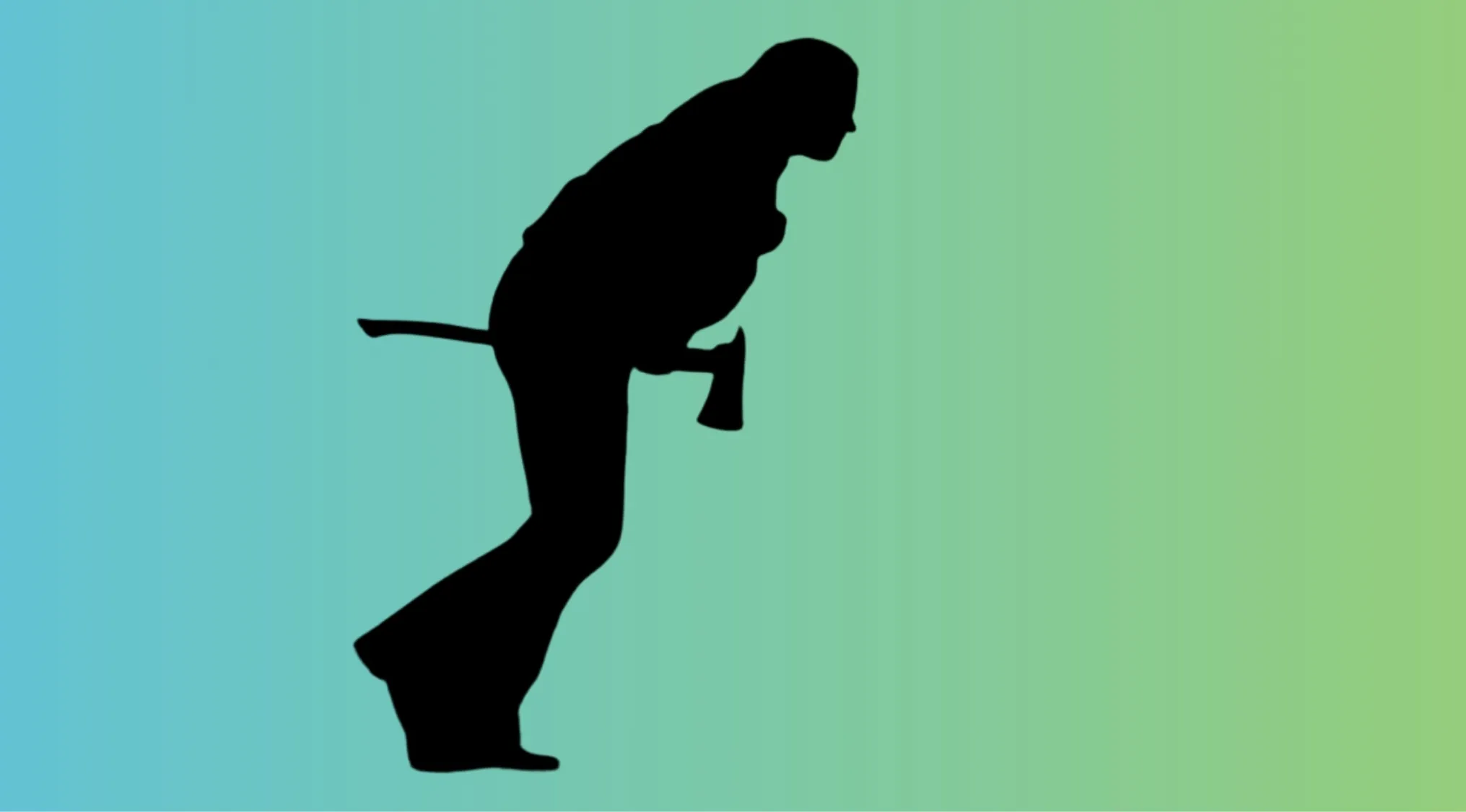 Silhouette of a character holding an axe in a leaning pose for character silhouettes quiz film guessing.