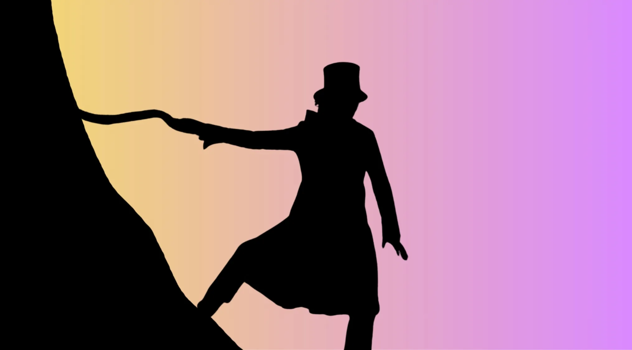Silhouette of a character wearing a top hat and long coat, part of character silhouettes quiz challenge.