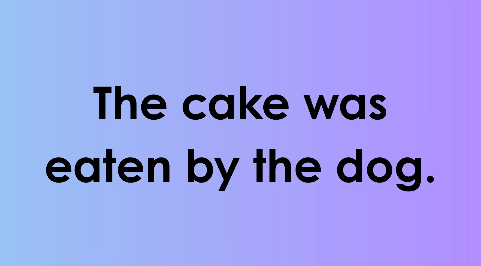 Sentence on a gradient background asking which word is the auxiliary verb in the sentence The cake was eaten by the dog