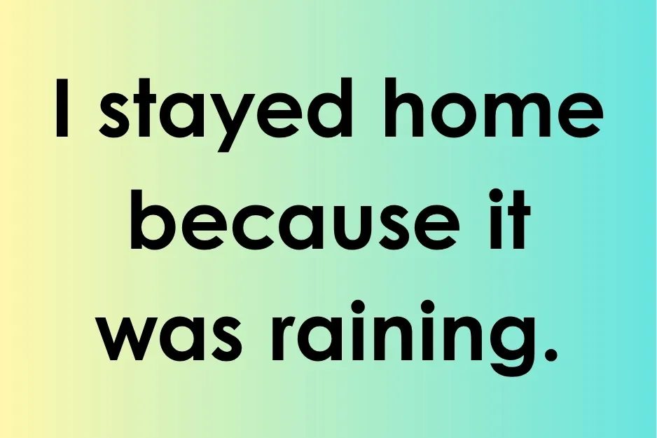 Text on gradient background showing a sentence used in an example about missing conjunctions in English grammar.