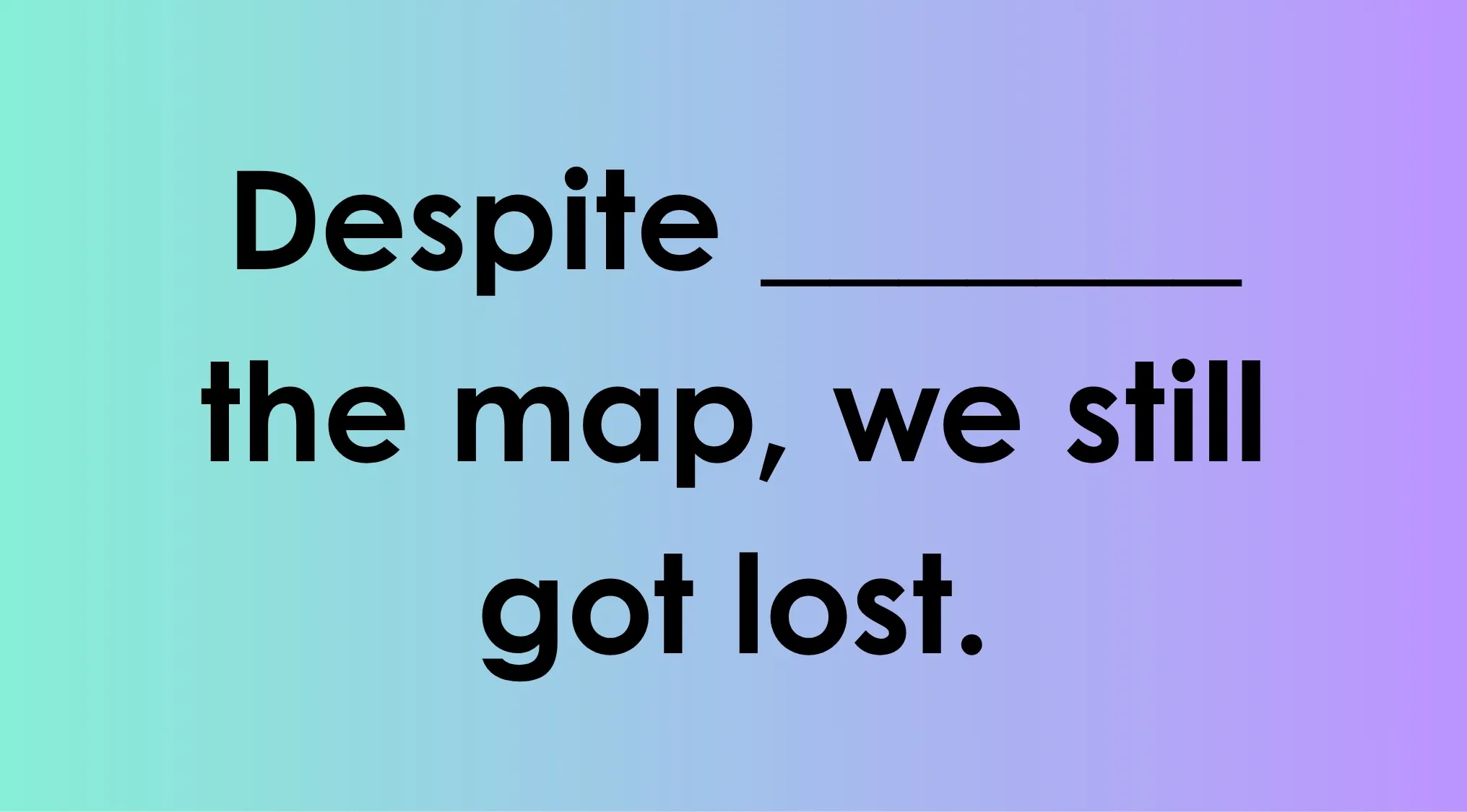 Sentence fill in the blank quiz on literacy with a gradient blue to purple background and bold text