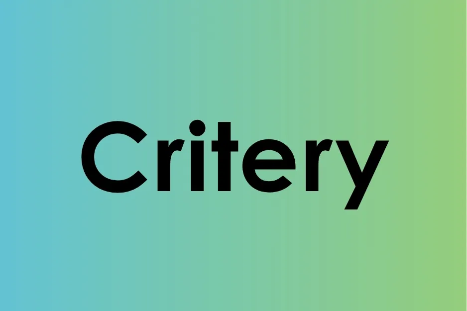 The word critery displayed in bold black text on a blue to green gradient background.
