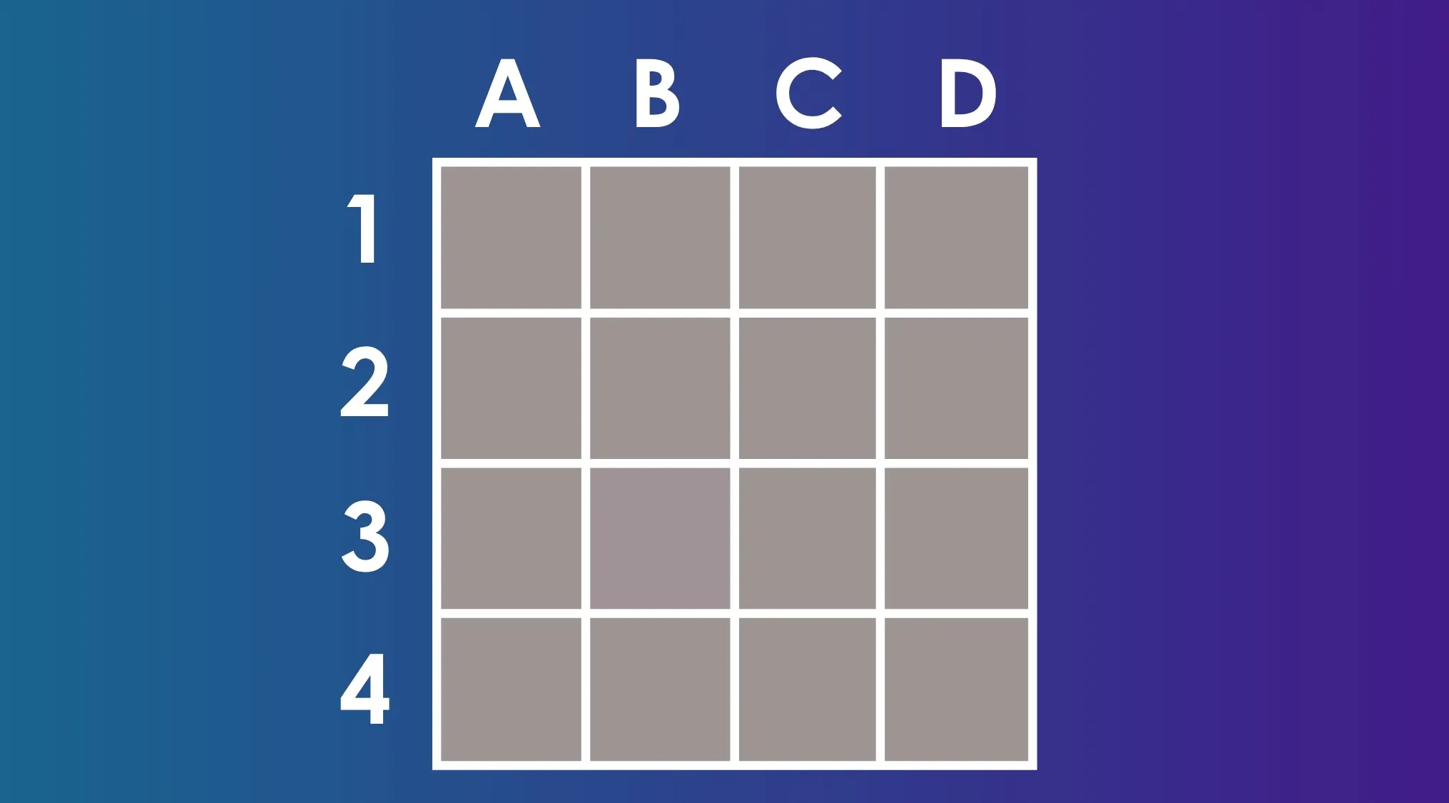 Grid of 16 squares labeled A-D and 1-4, with one square showing a different shade to find the distinct shade challenge.