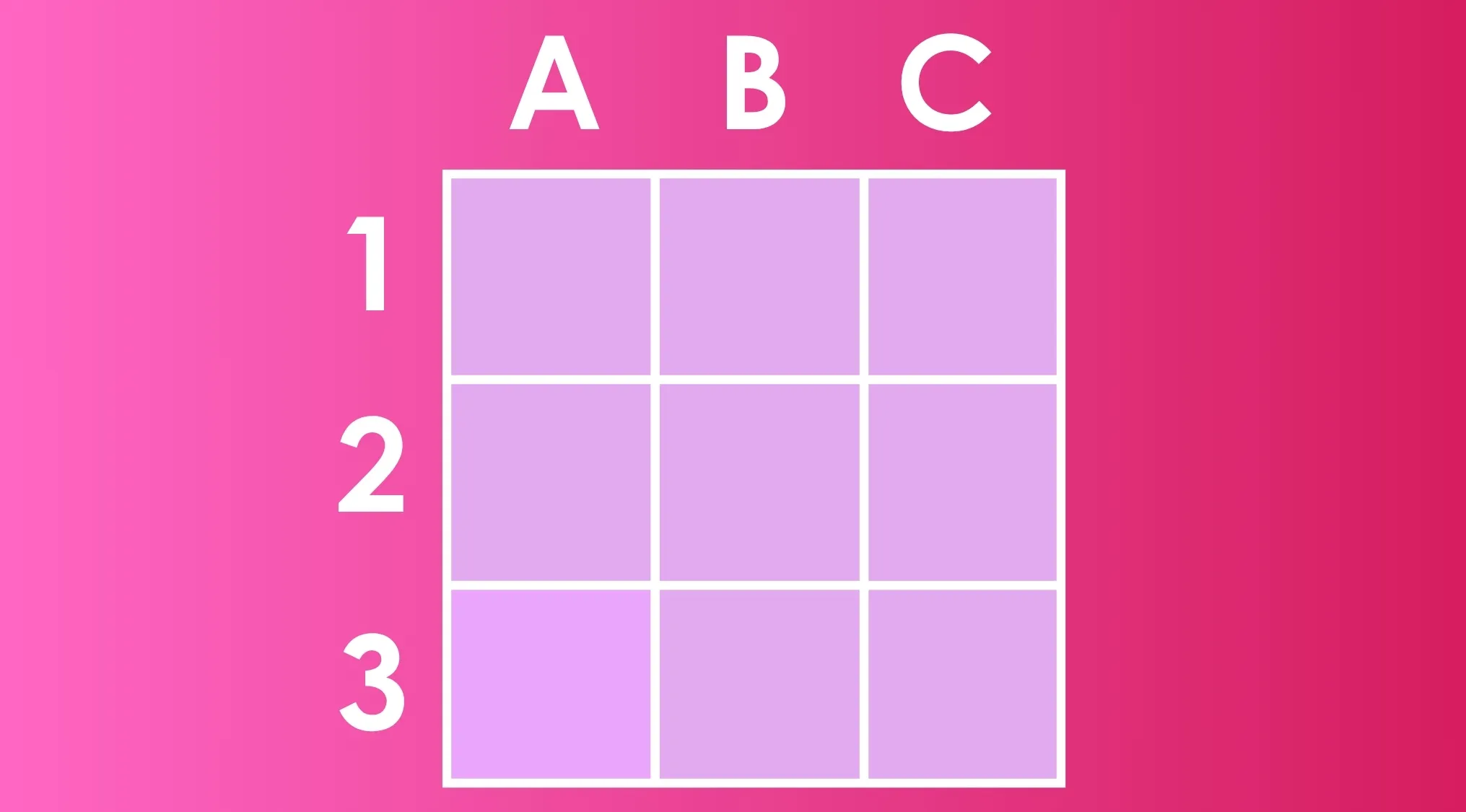 Grid of nine pastel purple squares labeled A to C and 1 to 3, designed to challenge finding the different shade in the puzzle.
