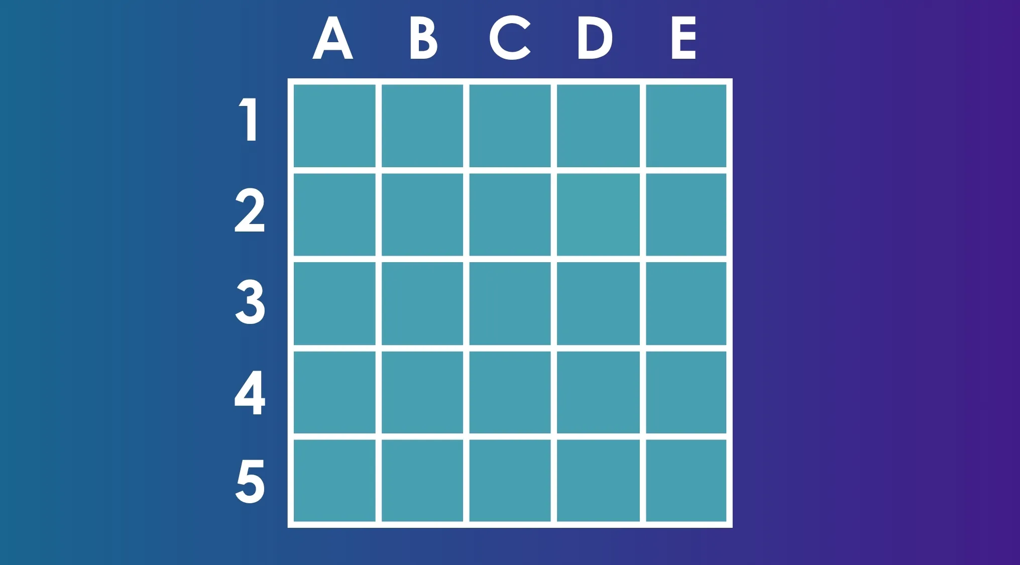 Grid of 25 squares labeled A to E and 1 to 5, designed as a puzzle to find the different shade among similar colors.