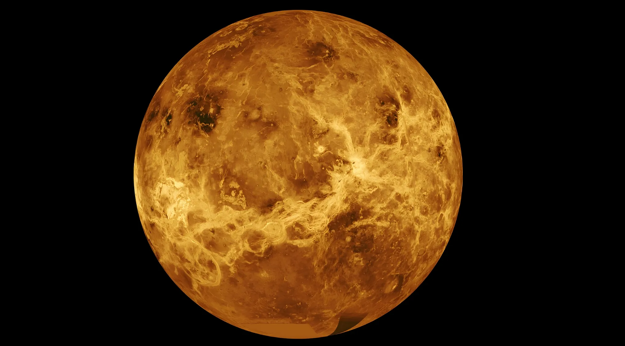 Close-up image of Venus showing surface details, illustrating the fact a day on Venus is longer than its year.