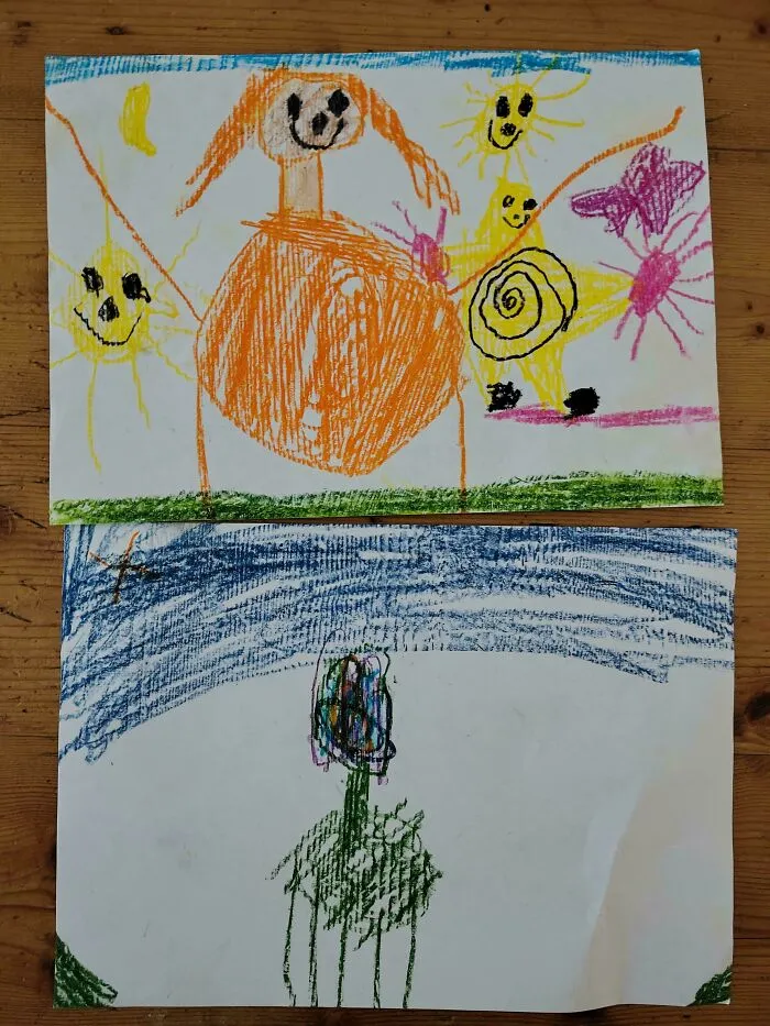 Drawings My 4-Year-Old Made Before And After Being In Time Out For Hitting His Little Sister