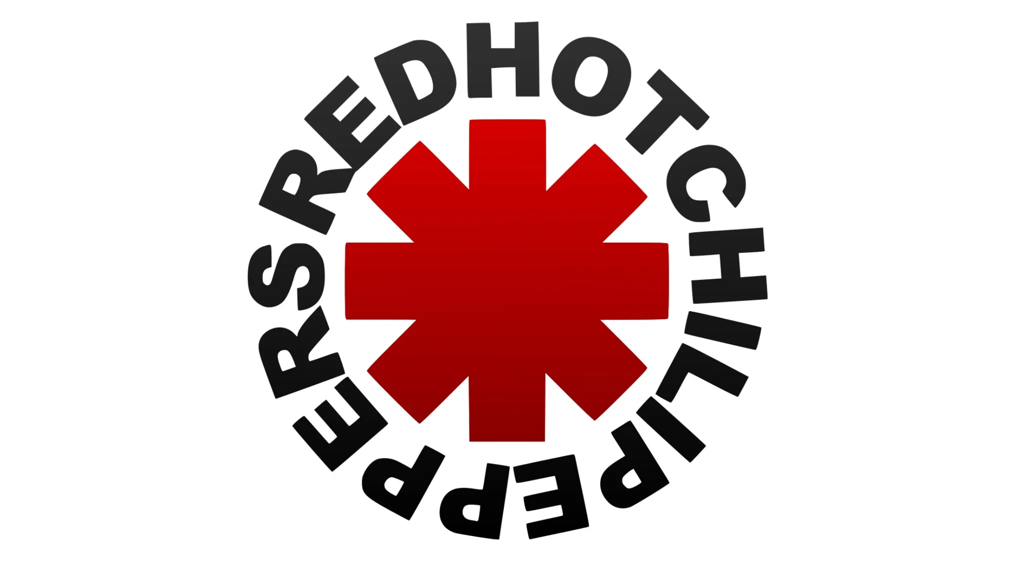 Red Hot Chili Peppers band logo with red asterisk and bold black text featuring the band's name in a circular layout.