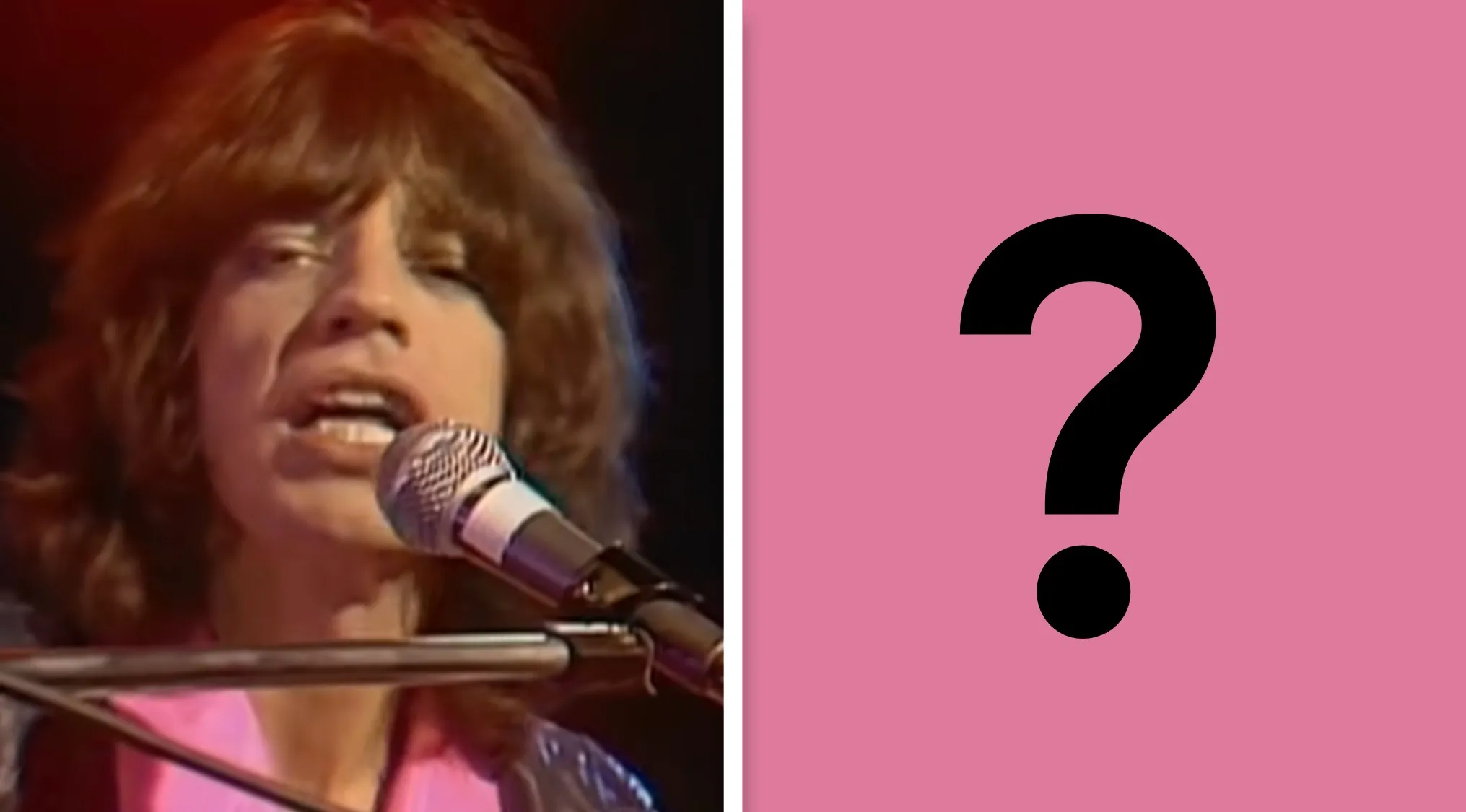 Close-up of an iconic lead singer performing with microphone in a music challenge to name bands from lead singers.