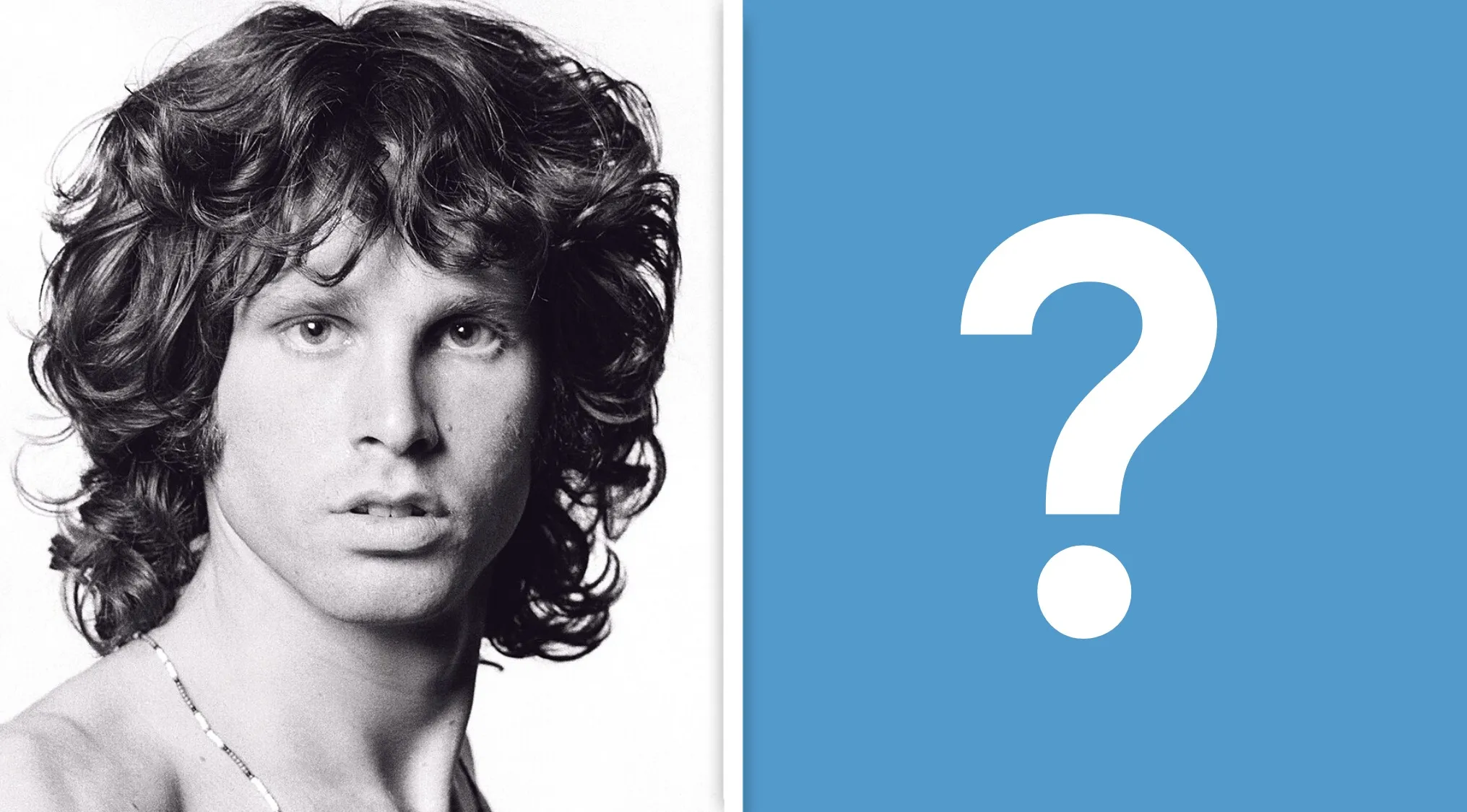 Black and white portrait of Jim Morrison, famous lead singer, used in a music challenge about naming bands from lead singers.