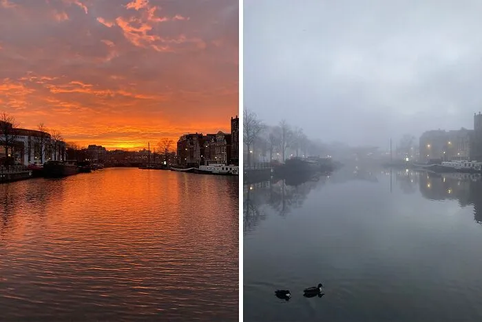 Sunrise In Amsterdam, Same Spot, Same Time, 24h Apart