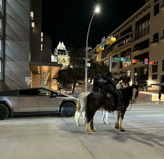 Ground Transportation From Different Eras. Walked By This Pairing In Austin, TX Last Night