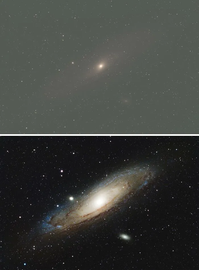 Before And After Processing Of The Andromeda Galaxy From My Backyard
