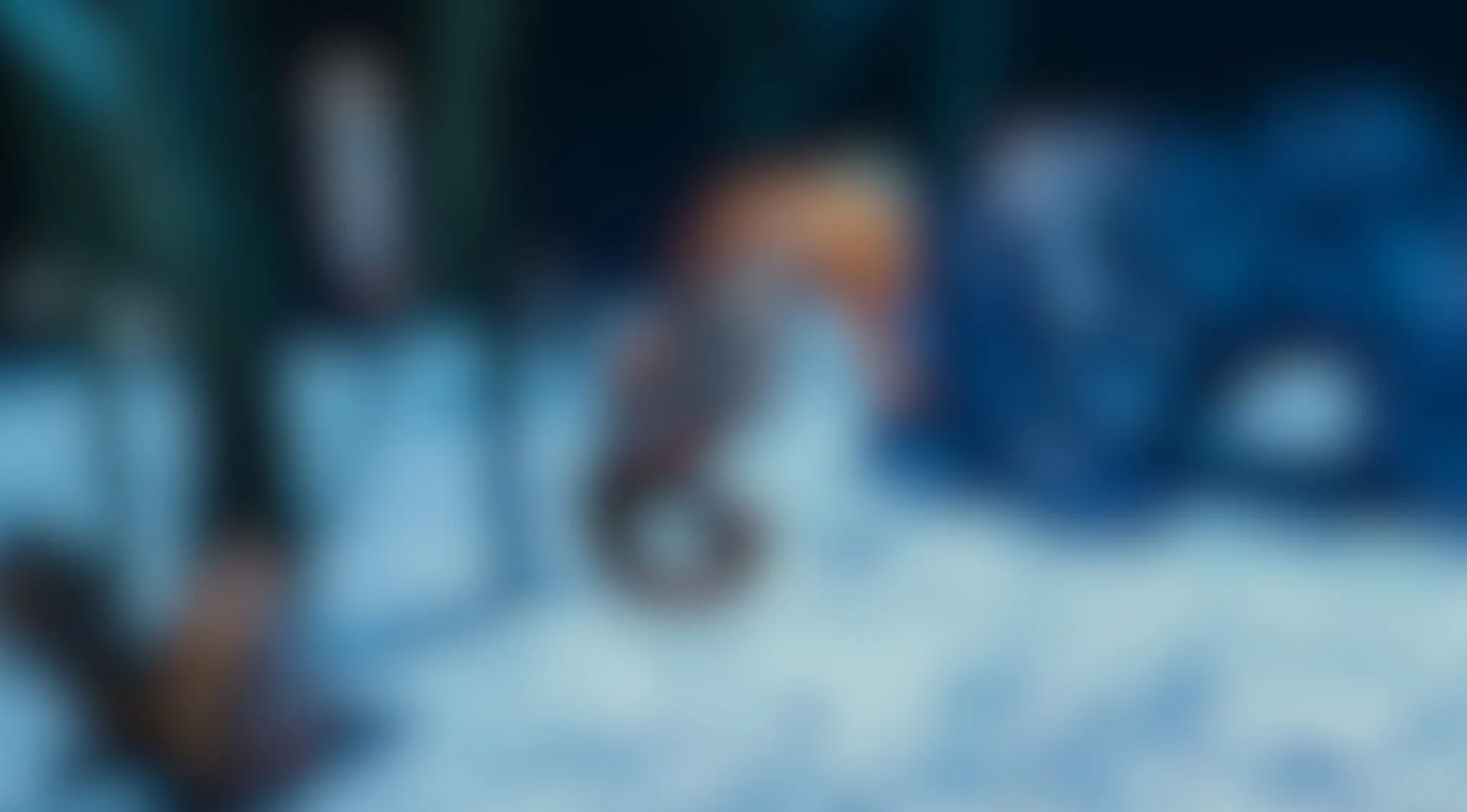 Blurry image of a sea dweller in an underwater environment with a mix of blue and orange colors.